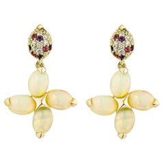 Sunita Nahata Opal 4.40 Karat. Tropfenohrringe aus 18KYG mit gemischten Edelsteinen und Diamanten.