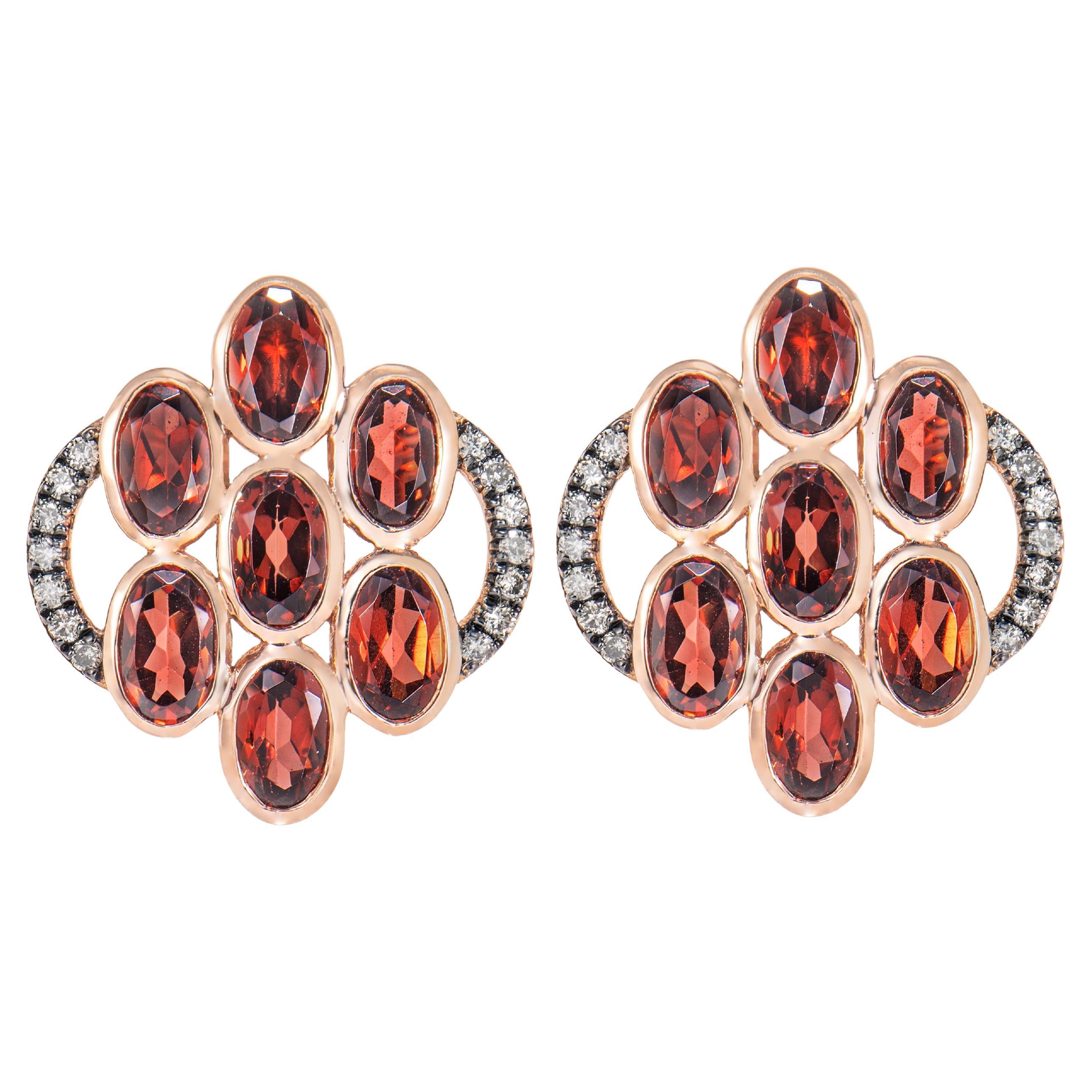 Sunita Nahata Red Garnet 4.48ct. Earrings in 14KRG with Brown Diamond.