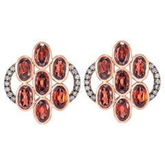 Sunita Nahata Red Garnet 4.48ct. Earrings in 14KRG with Brown Diamond.