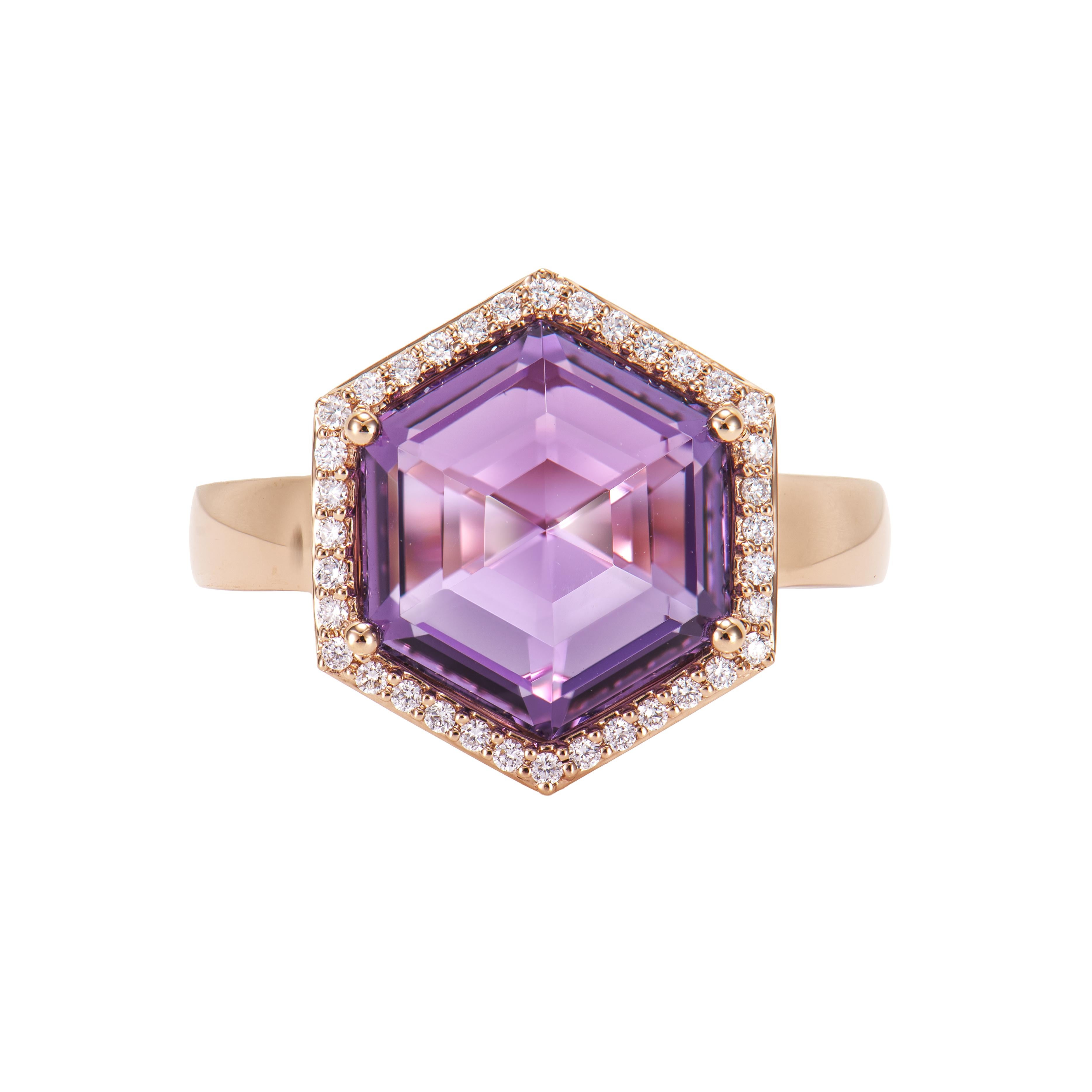 Contemporary Sunita Nahata Amethyst 4.49ct. Fancy Ring in 18KRG with Diamond. For Sale