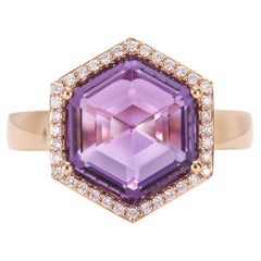 Sunita Nahata Amethyst 4.49ct. Fancy Ring in 18KRG with Diamond.