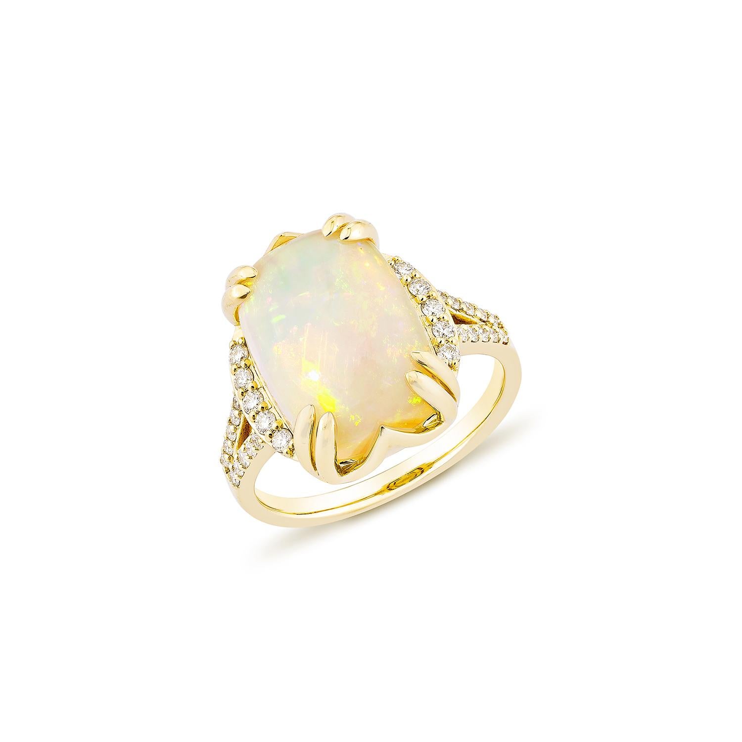 Contemporary Sunita Nahata Ethiopian Opal 4.51ct. Fancy Ring in 18KYG with Diamond. For Sale