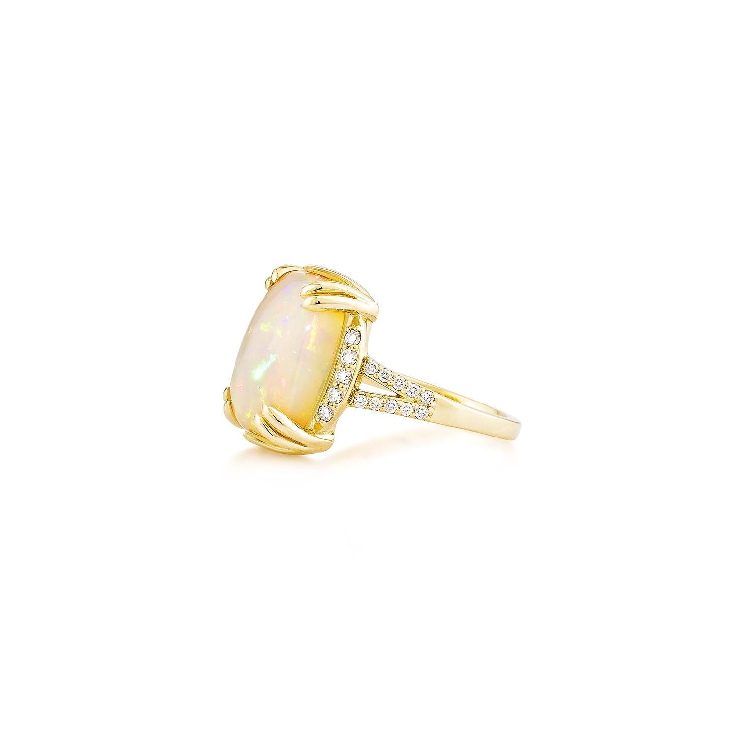 Cushion Cut Sunita Nahata Ethiopian Opal 4.51ct. Fancy Ring in 18KYG with Diamond. For Sale