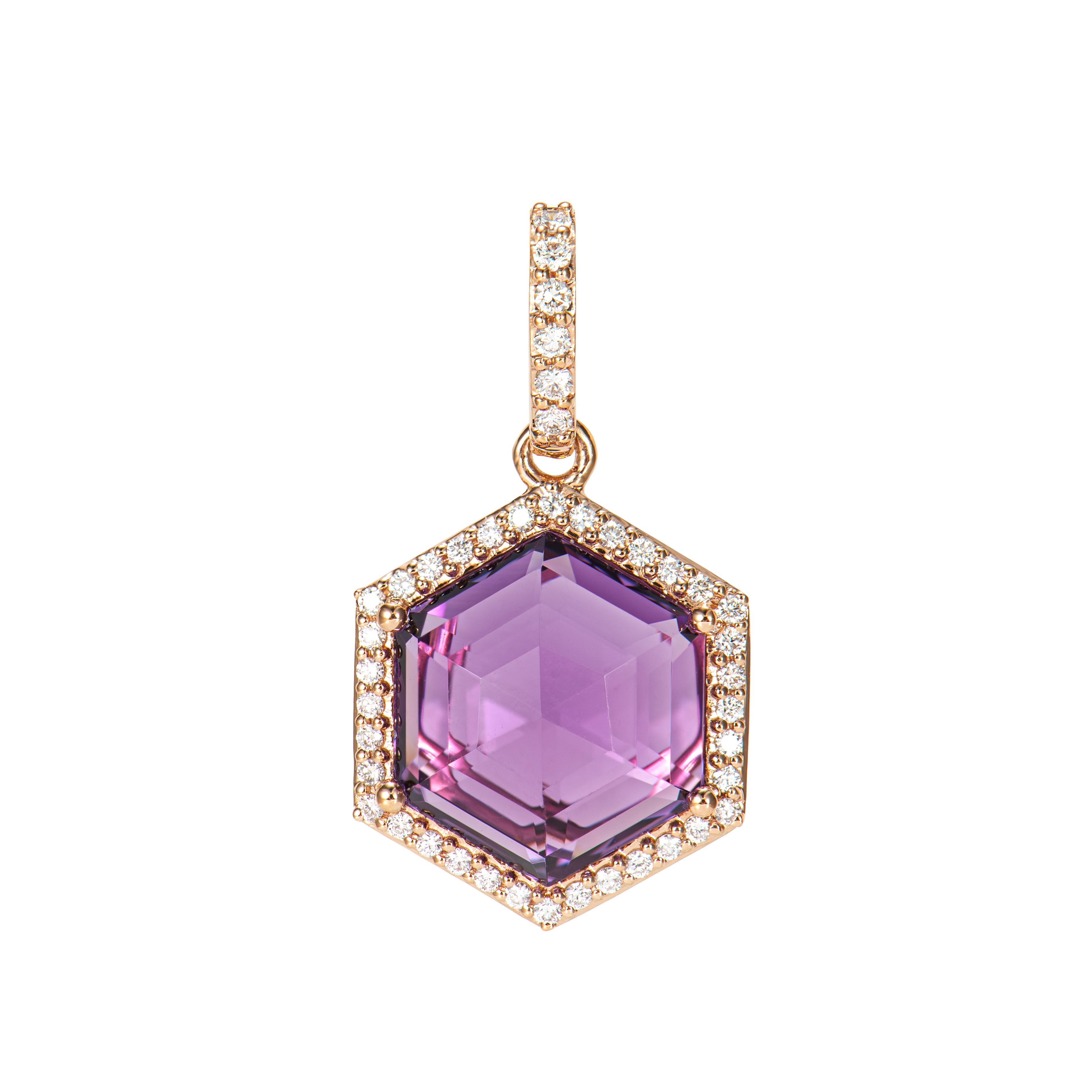 Contemporaneo Sunita Nahata Ametista 4.53ct. Ciondolo in 18KRG con diamante. in vendita