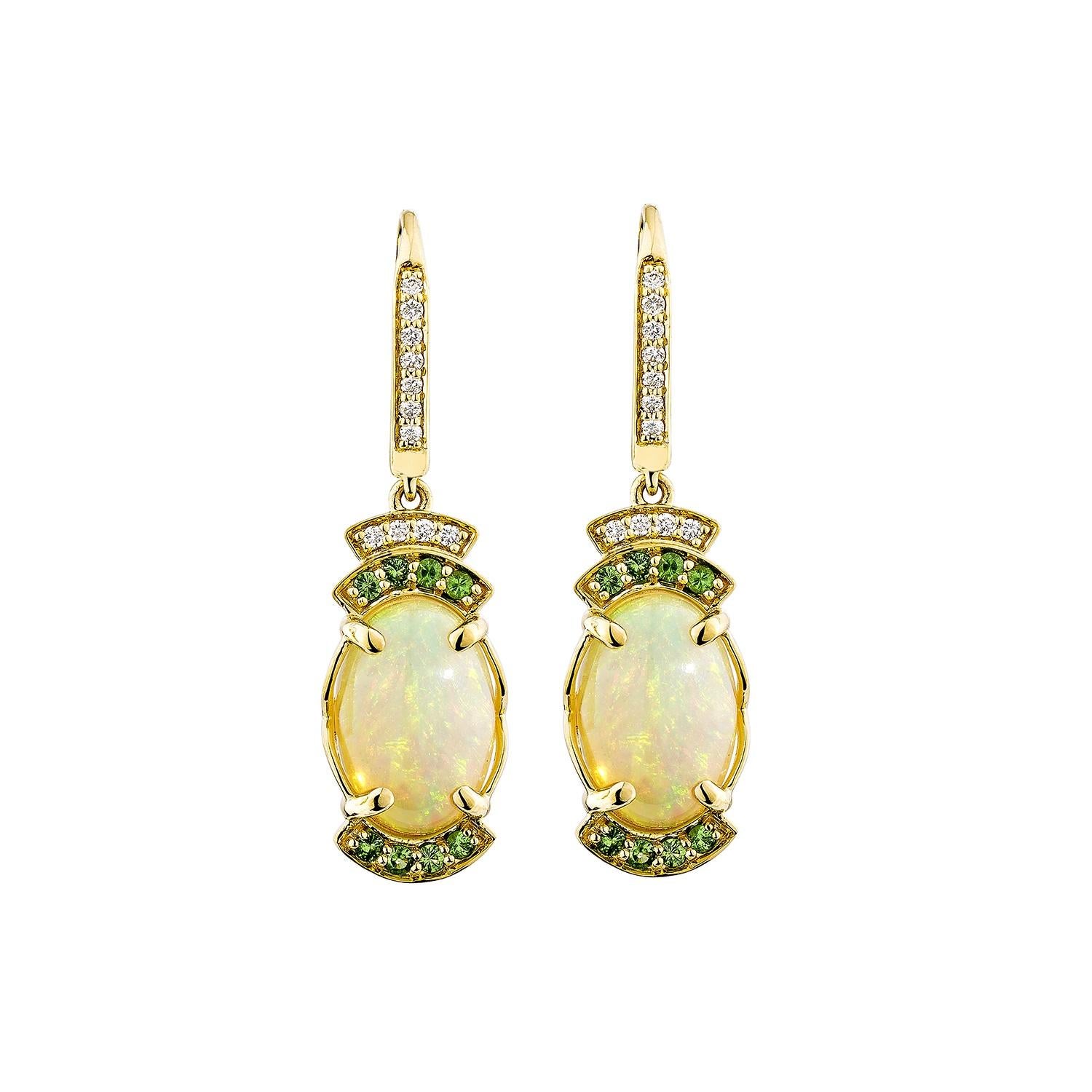 Contemporaneo Opale Sunita Nahata 4.63ct. Orecchino a goccia in 18KRG con tsavorite e diamante. in vendita
