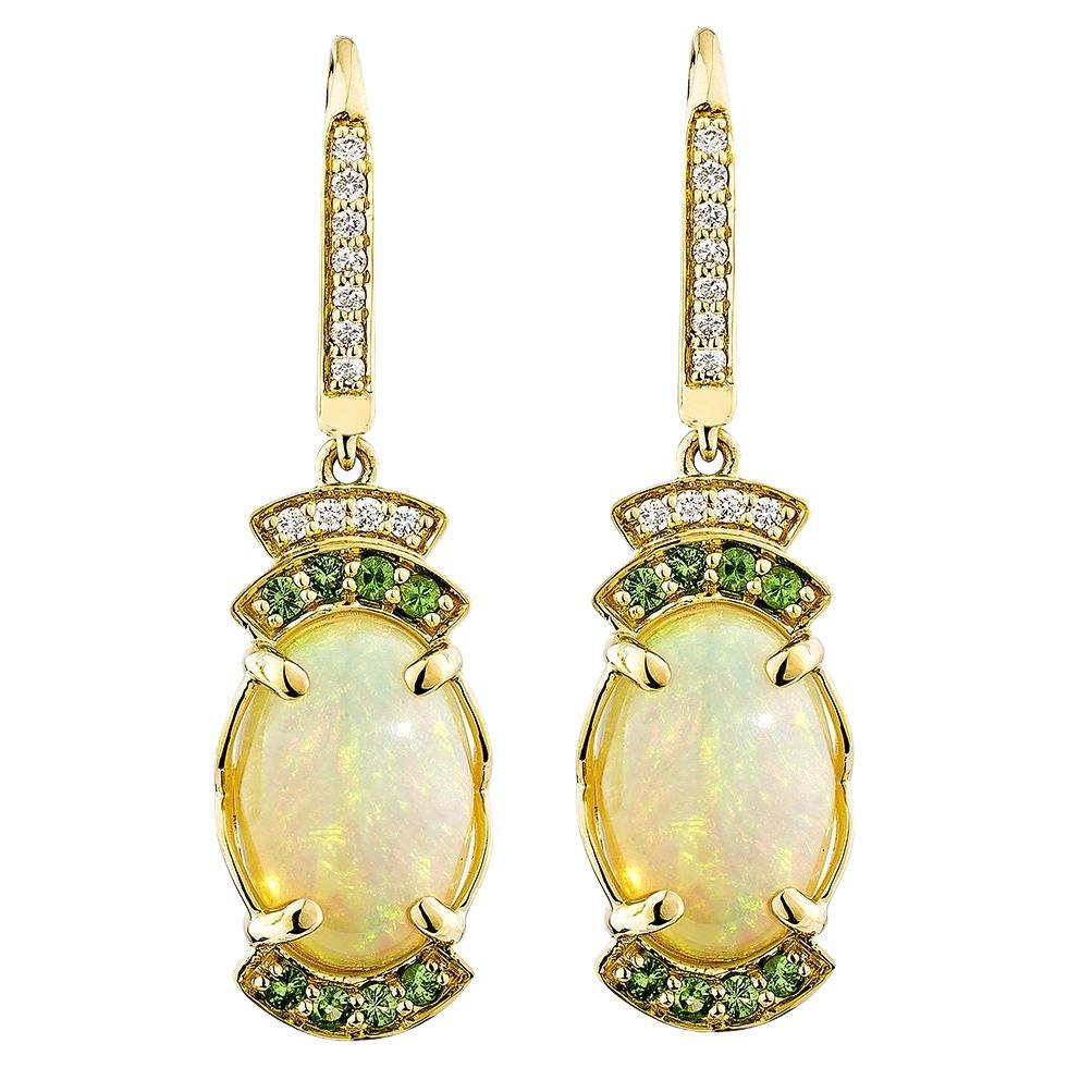 Sunita Nahata Opal 4.63ct. Drop Earring in 18KRG with Tsavorite & Diamond.