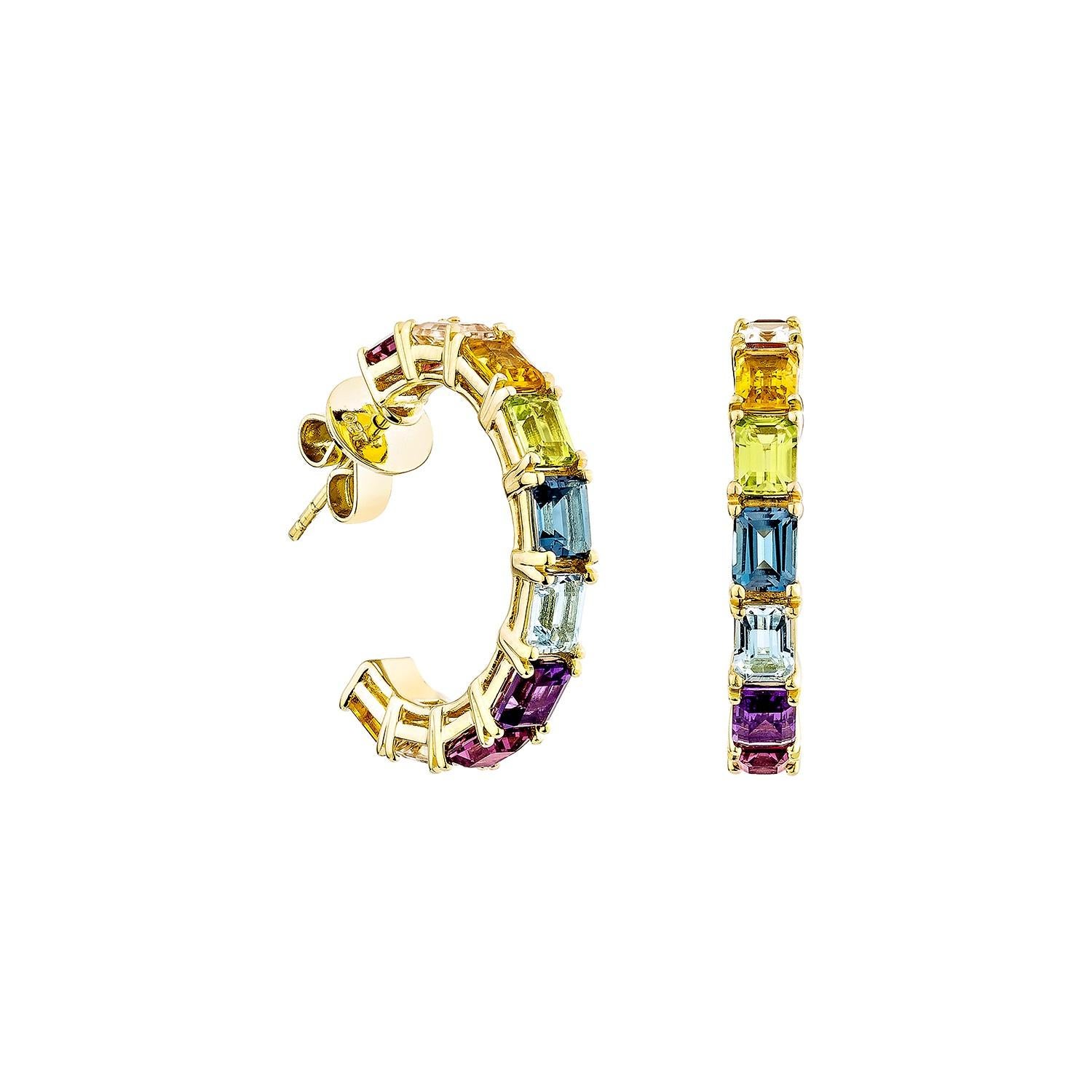 Presenting the rainbow earrings from Sunita Nahata's Rainbow Collection. These gorgeous earrings are made up of vivid gemstones that reflect the rainbow's hues and symbolize hope, joy, and variety. These earrings offer elegance and luxury while
