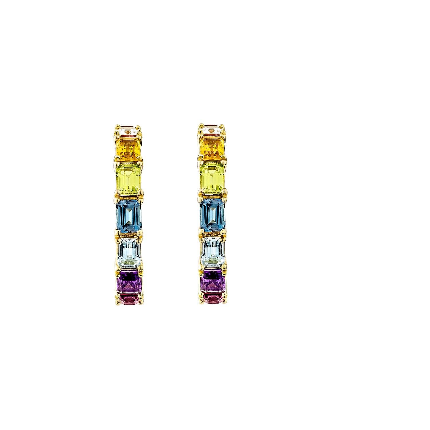 Contemporary Sunita Nahata Rainbow Gemstones 4.67ct. Drop Earring in 18KYG. For Sale