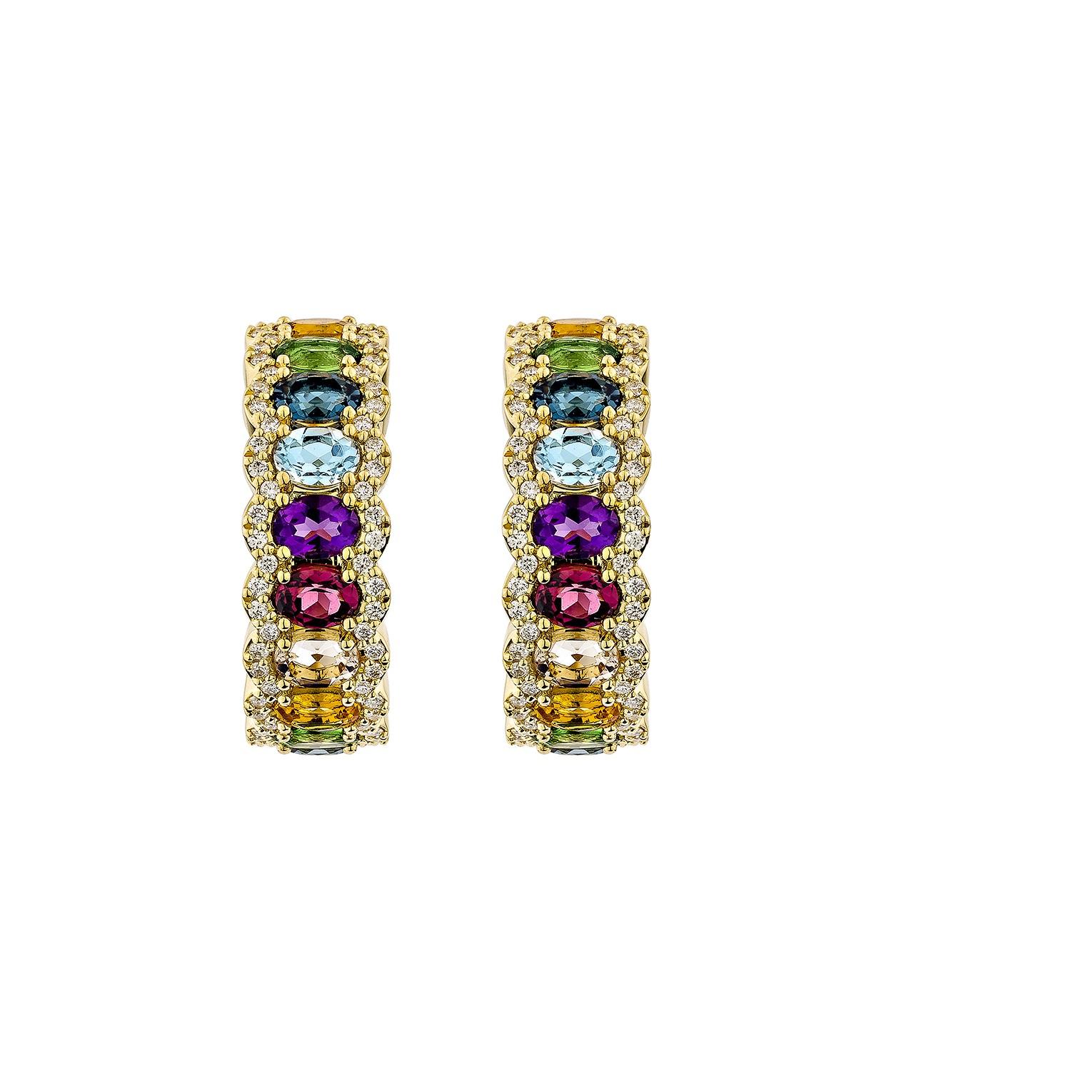 Contemporary Sunita Nahata Rainbow Gemstones 4.68ct. Drop Earring in 18KYG with Diamond. For Sale