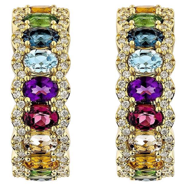 Sunita Nahata Rainbow Gemstones 4.68ct. Drop Earring in 18KYG with Diamond. For Sale
