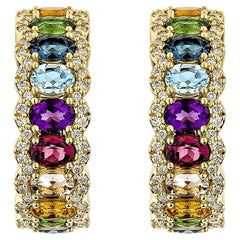 Sunita Nahata Rainbow Gemstones 4.68 carats Boucle d'oreille pendante en 18KYG avec diamant.