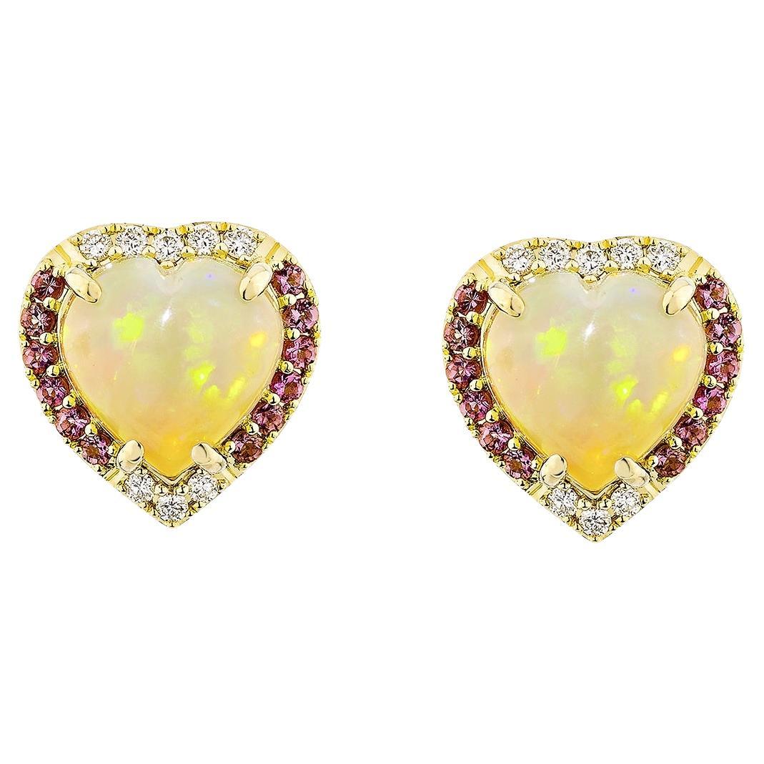 Sunita Nahata Opal & Pink Tourmaline 4.72ct. Earring in 18KYG with Diamond.