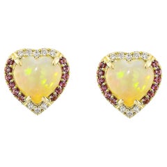 Sunita Nahata Opale et tourmaline rose 4.72ct. Boucle d'oreille en 18KYG avec diamant.
