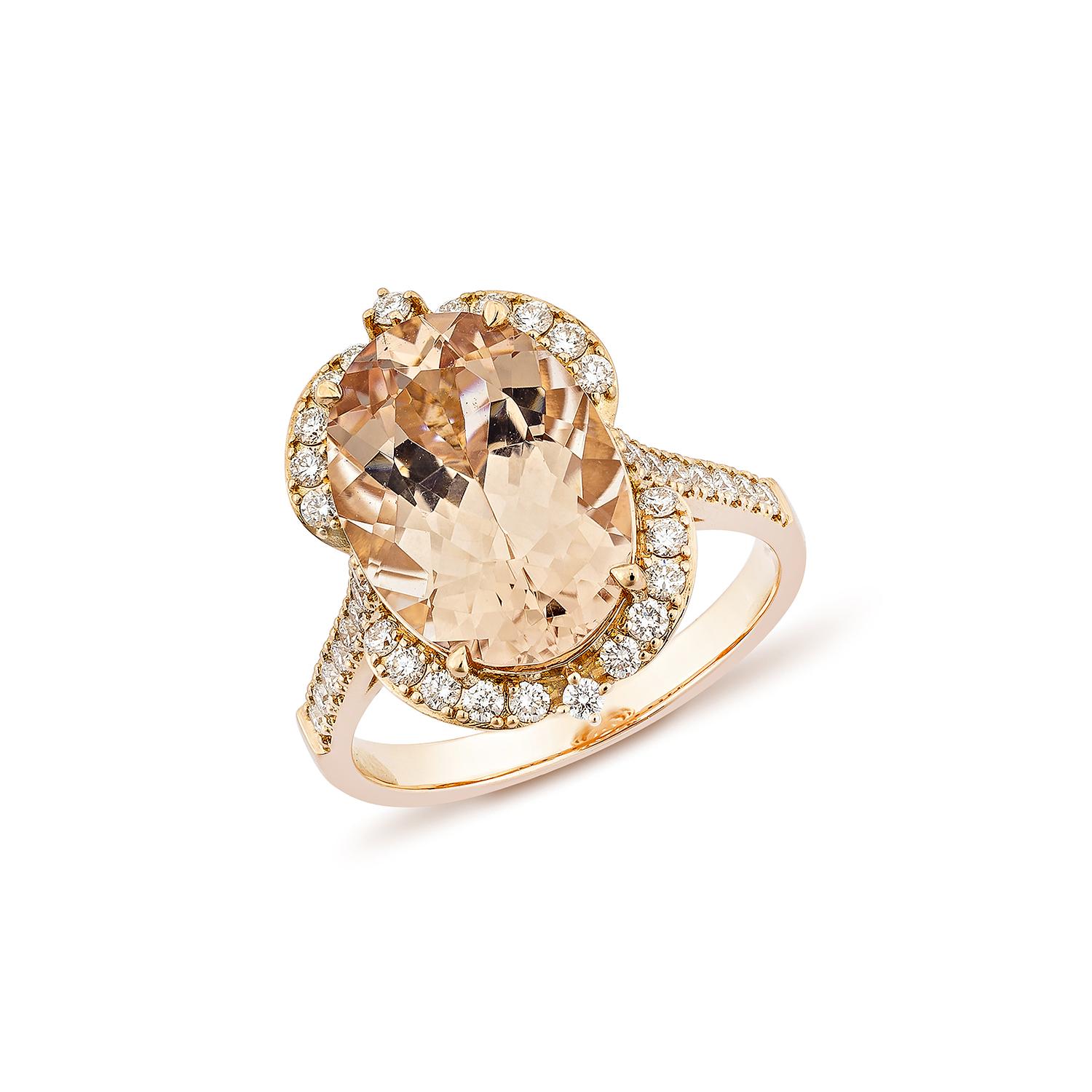 Contemporary Sunita Nahata Morganite 4.79ct. Fancy Ring in 18KRG with White Diamond. For Sale