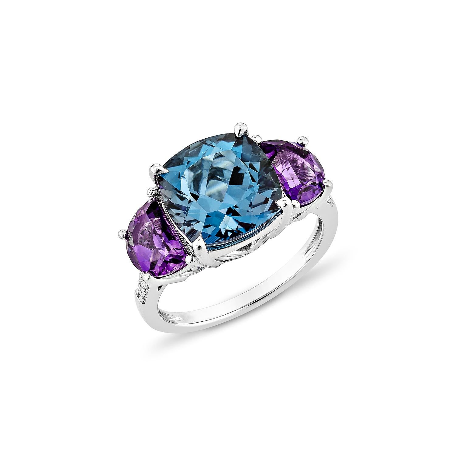 Contemporary Sunita Nahata Blue Topaz & Amethyst 4.83ct. Ring in 18KWG with Diamond. For Sale