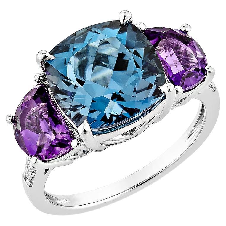Sunita Nahata Blue Topaz & Amethyst 4.83ct. Ring in 18KWG with Diamond.