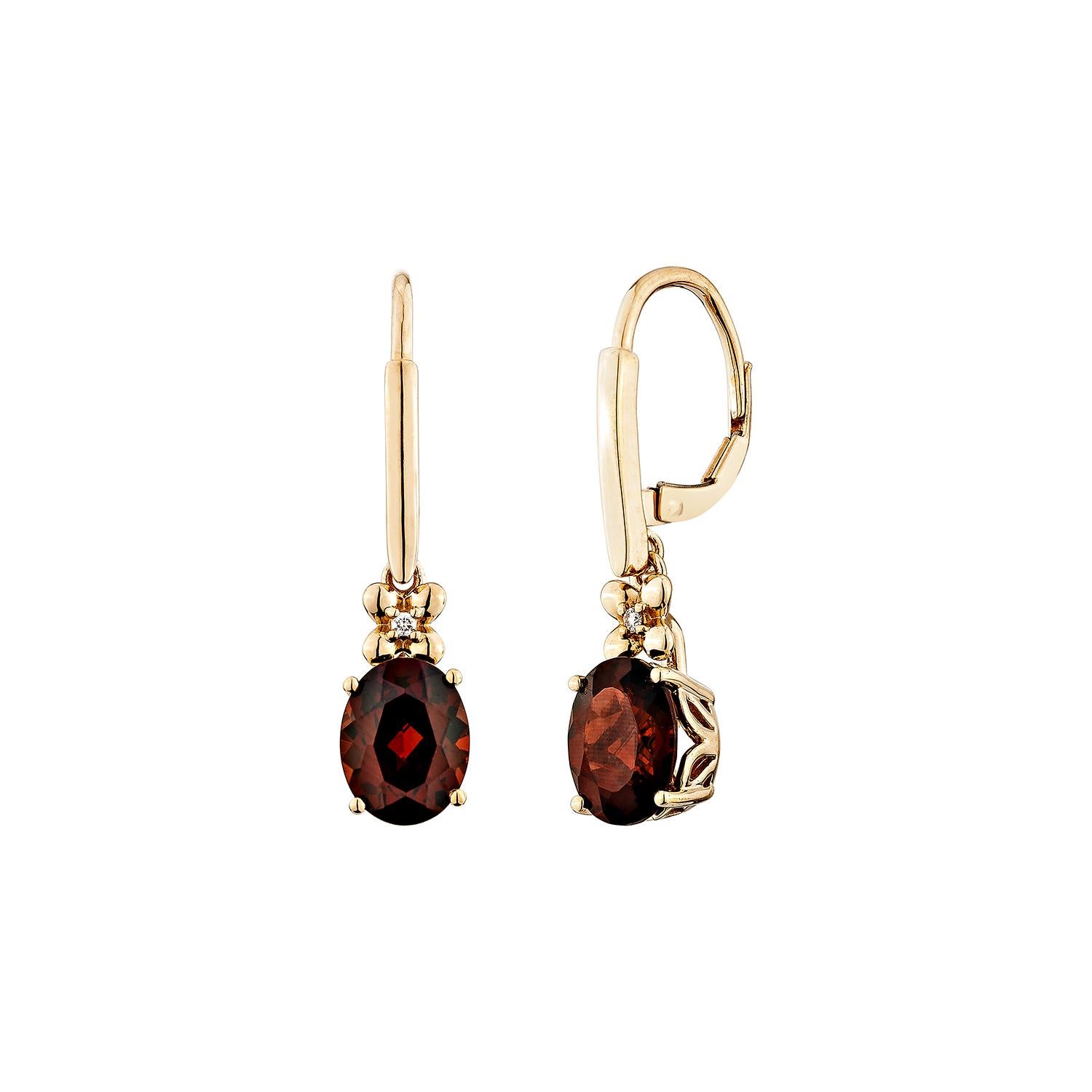 Oval Cut Sunita Nahata Garnet 4.88ct. Drop Earrings in 14KRG with White Diamond. For Sale