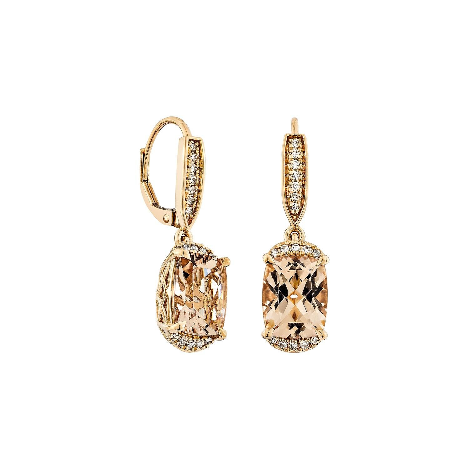 This collection includes a range of Morganite, which is a symbol of love and relationships, making it an excellent choice for a variety of applications. Accented with White Diamonds this Earing is made in Rose Gold and present a classic yet elegant