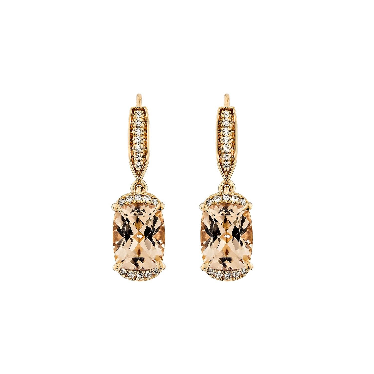 Contemporary Sunita Nahata Morganite 4.89ct. Drop Earrings in 18KRG with Diamond. For Sale