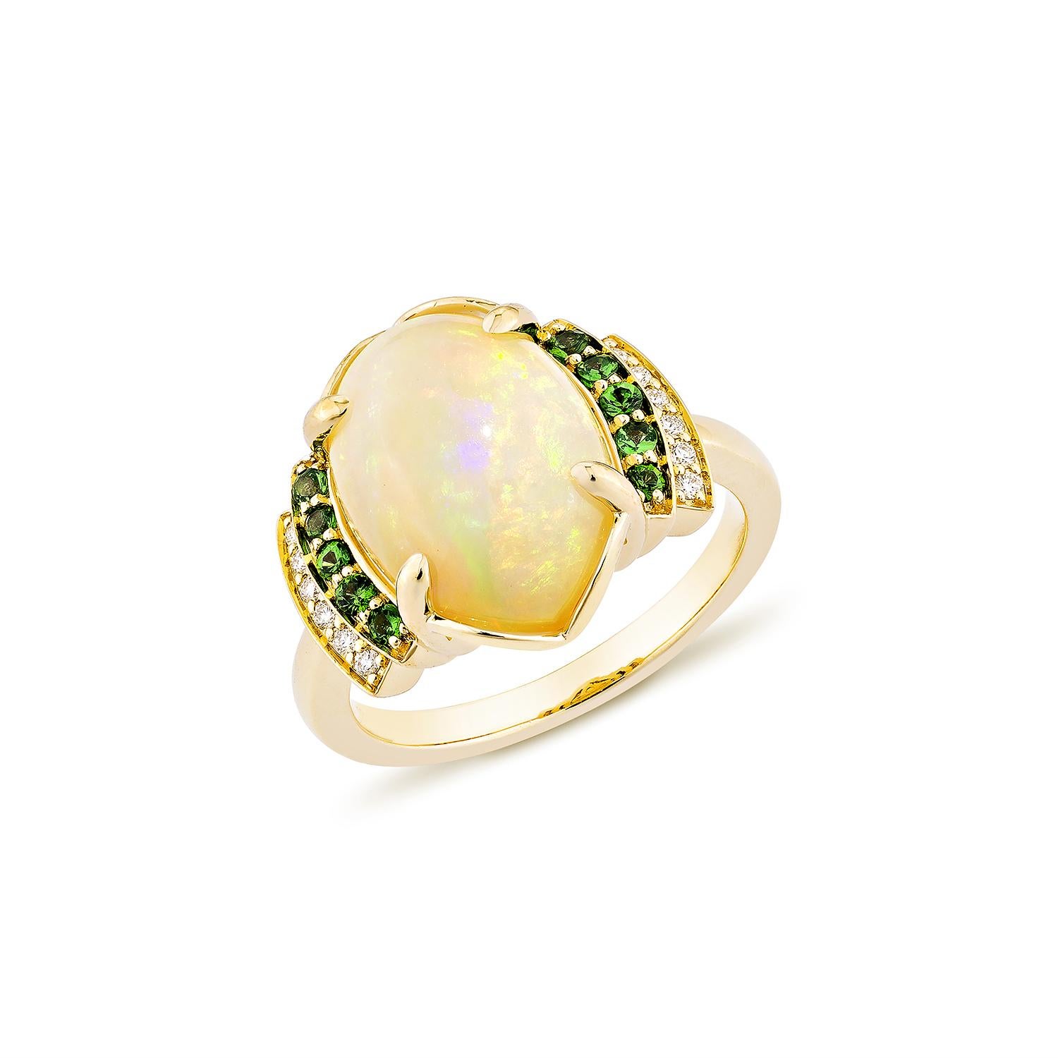 Contemporary Sunita Nahata Ethiopian Opal 4.95ct. Ring in 18KYG with Mix Gemstone & Diamond. For Sale
