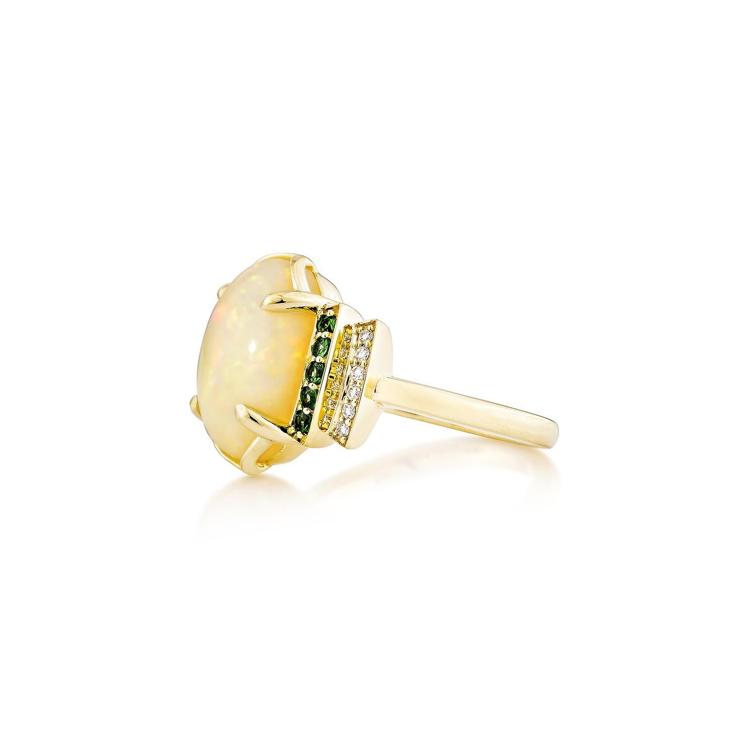 Oval Cut Sunita Nahata Ethiopian Opal 4.95ct. Ring in 18KYG with Mix Gemstone & Diamond. For Sale