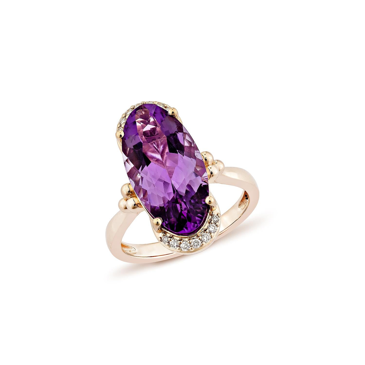 Contemporary Sunita Nahata Amethyst 5.06ct. Fancy Ring in 14KRG with White Diamond. For Sale