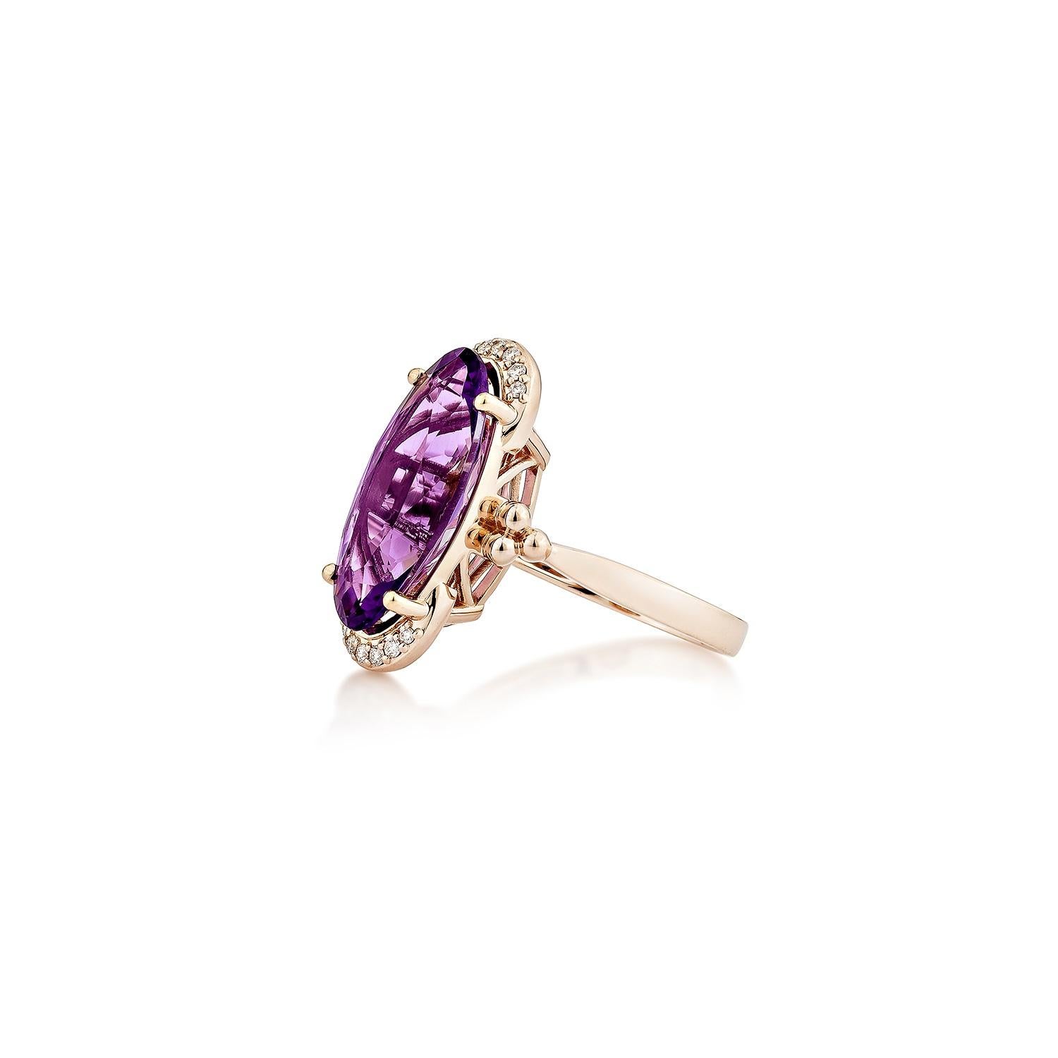Oval Cut Sunita Nahata Amethyst 5.06ct. Fancy Ring in 14KRG with White Diamond. For Sale