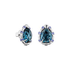 Sunita Nahata Blue Topaz & Sapphire 5.12ct. Earrings in 18KWG With Diamond.