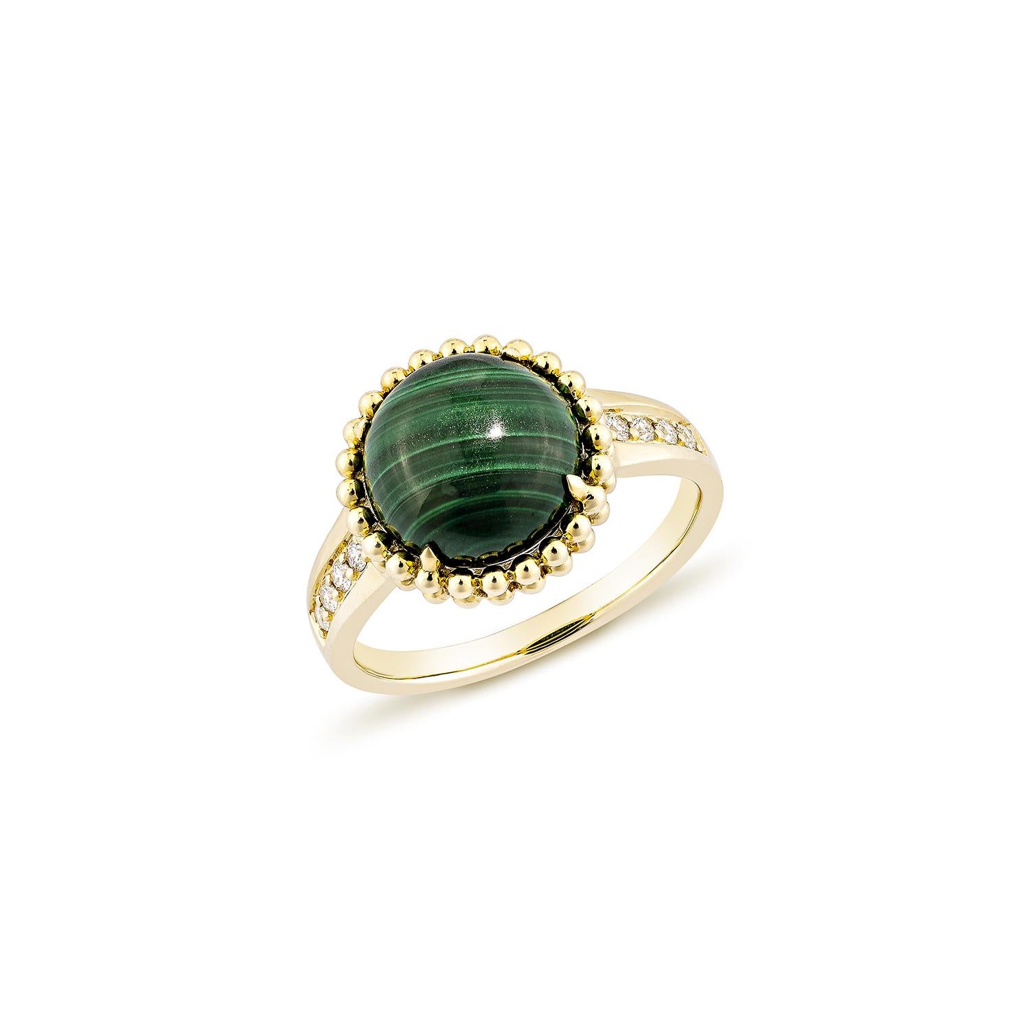 Contemporary Sunita Nahata Malachite 5.12ct. Fancy Ring in 14KYG with Diamond. For Sale