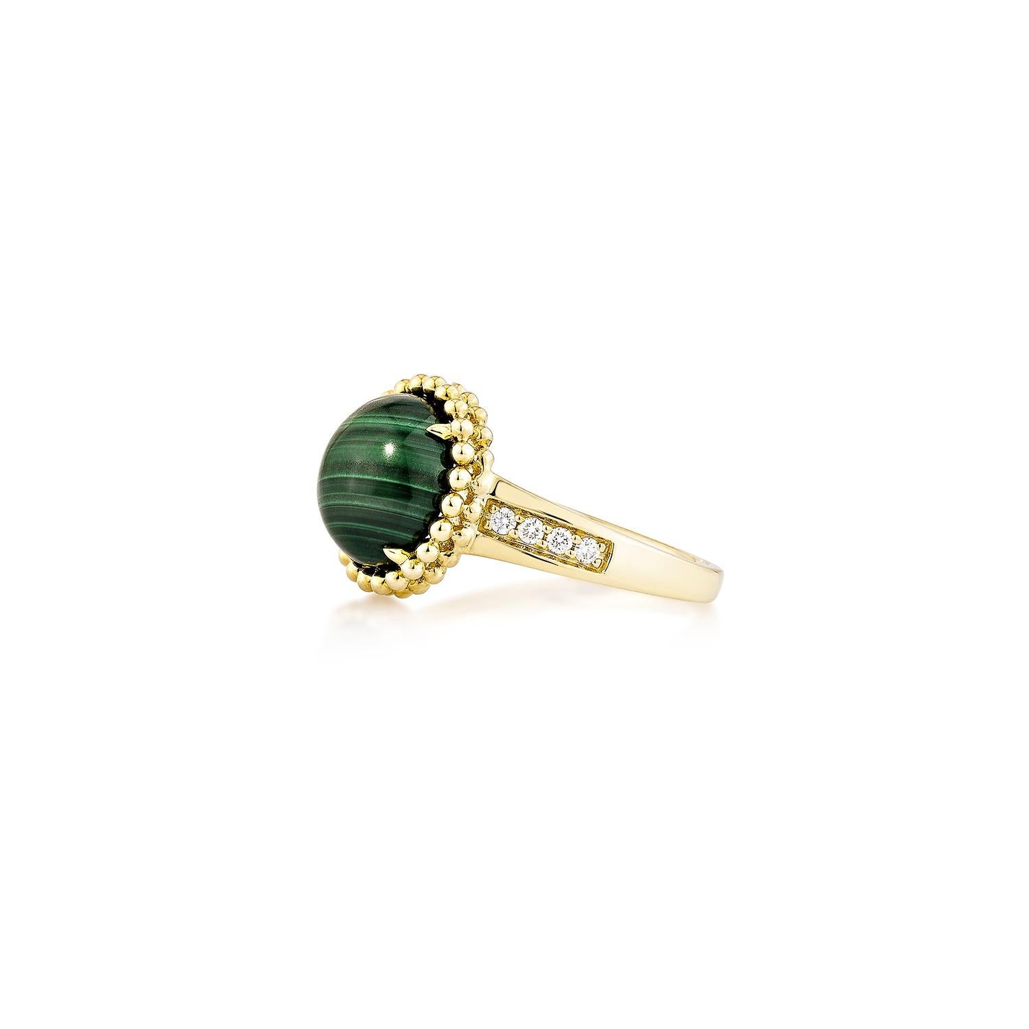 Round Cut Sunita Nahata Malachite 5.12ct. Fancy Ring in 14KYG with Diamond. For Sale