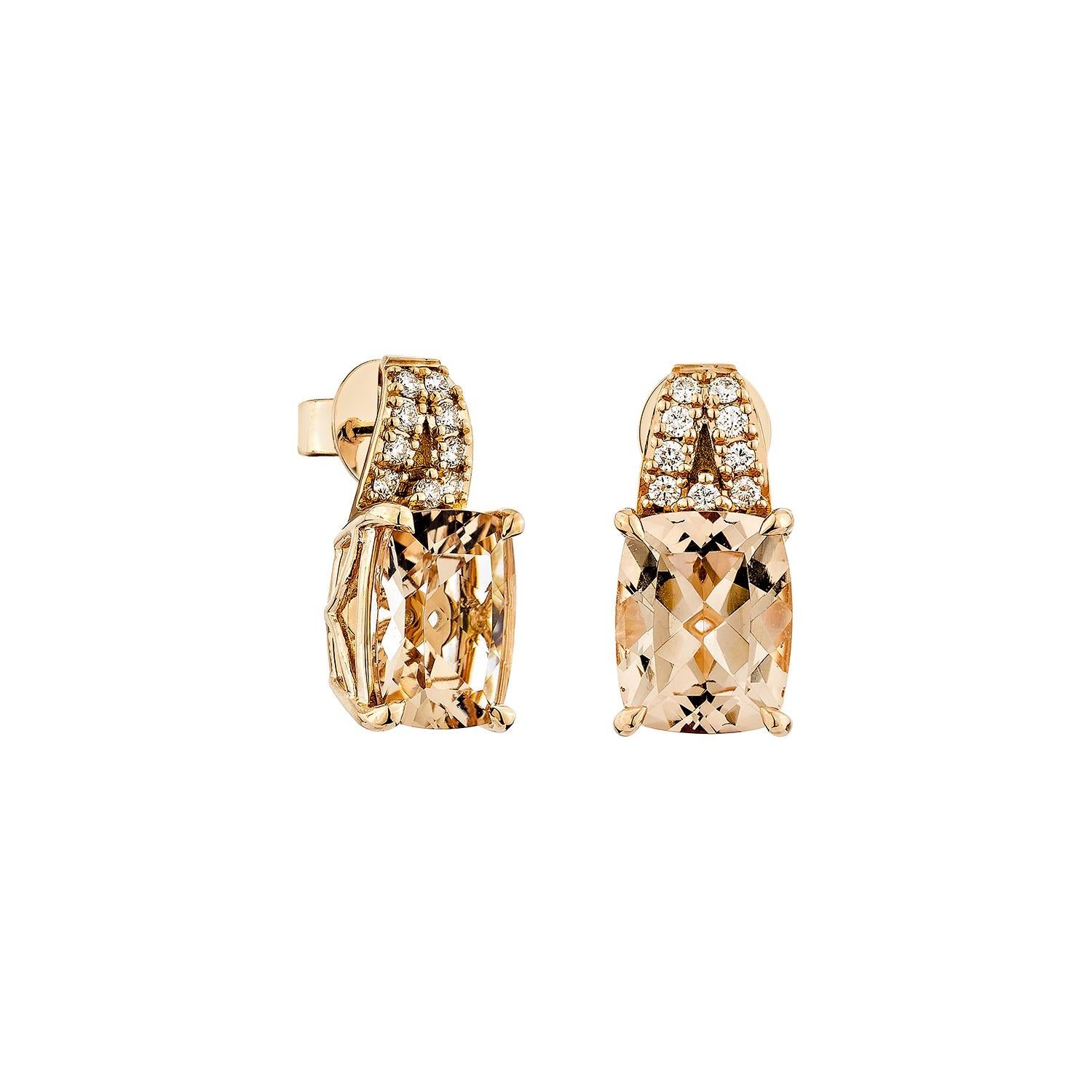 Questa collezione comprende una serie di Morganite, simbolo dell'amore e delle relazioni, che la rende una scelta eccellente per una varietà di applicazioni. Accentuato da diamanti bianchi, questo orecchino è realizzato in oro rosa e presenta un