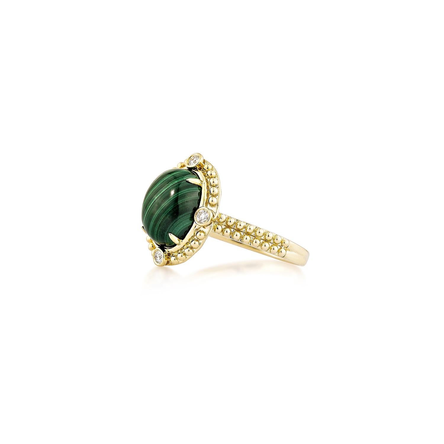 Oval Cut Sunita Nahata Malachite 5.25ct. Fancy Ring in 14KYG with Diamond. For Sale