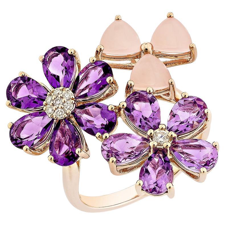 Sunita Nahata Amethyst & Guava Quartz 5.26ct. Fancy Ring in 14KRG & Diamond.