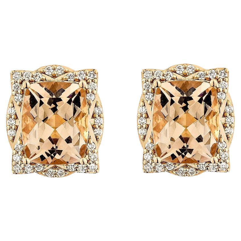 Sunita Nahata Morganite 5.36ct. Stud Earring in 18KRG with Diamond.