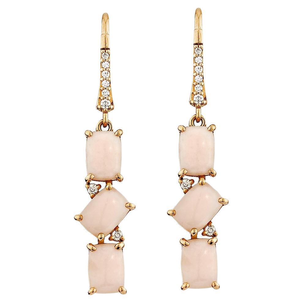 Sunita Nahata Pink Opal 5.48ct.  Earrings in 18KRG with Diamond.