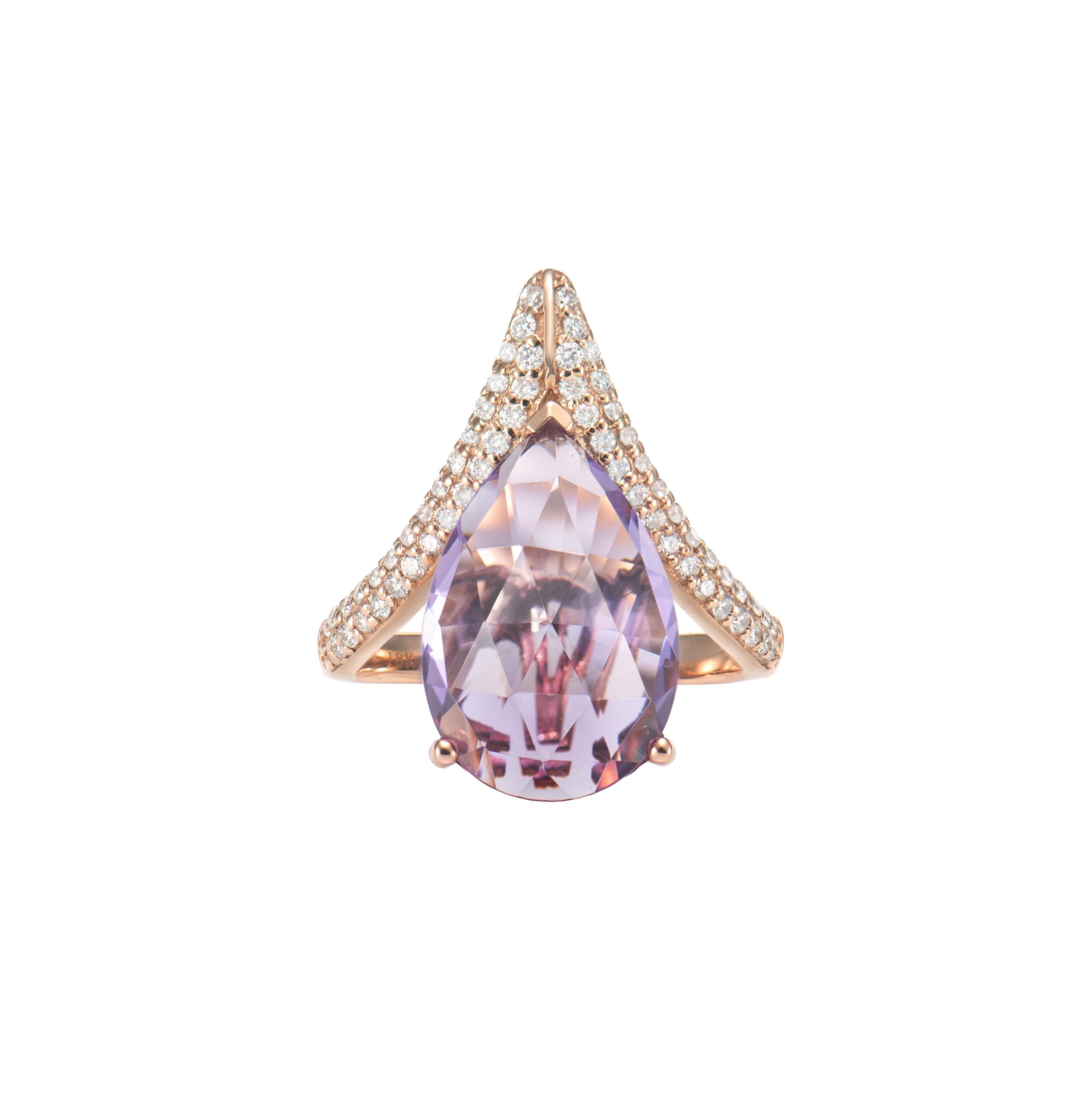 Contemporary Sunita Nahata Amethyst 5.58ct. Fancy Ring in 18KRG with Diamond. For Sale