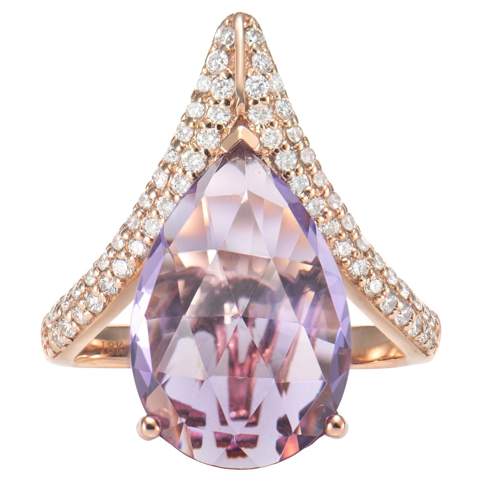 Sunita Nahata Amethyst 5.58ct. Fancy Ring in 18KRG with Diamond.
