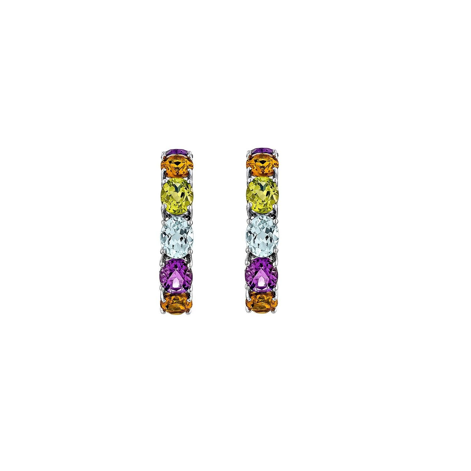 Contemporary Sunita Nahata Rainbow Gemstones 5.58ct. Drop Earrings in 14KWG. For Sale