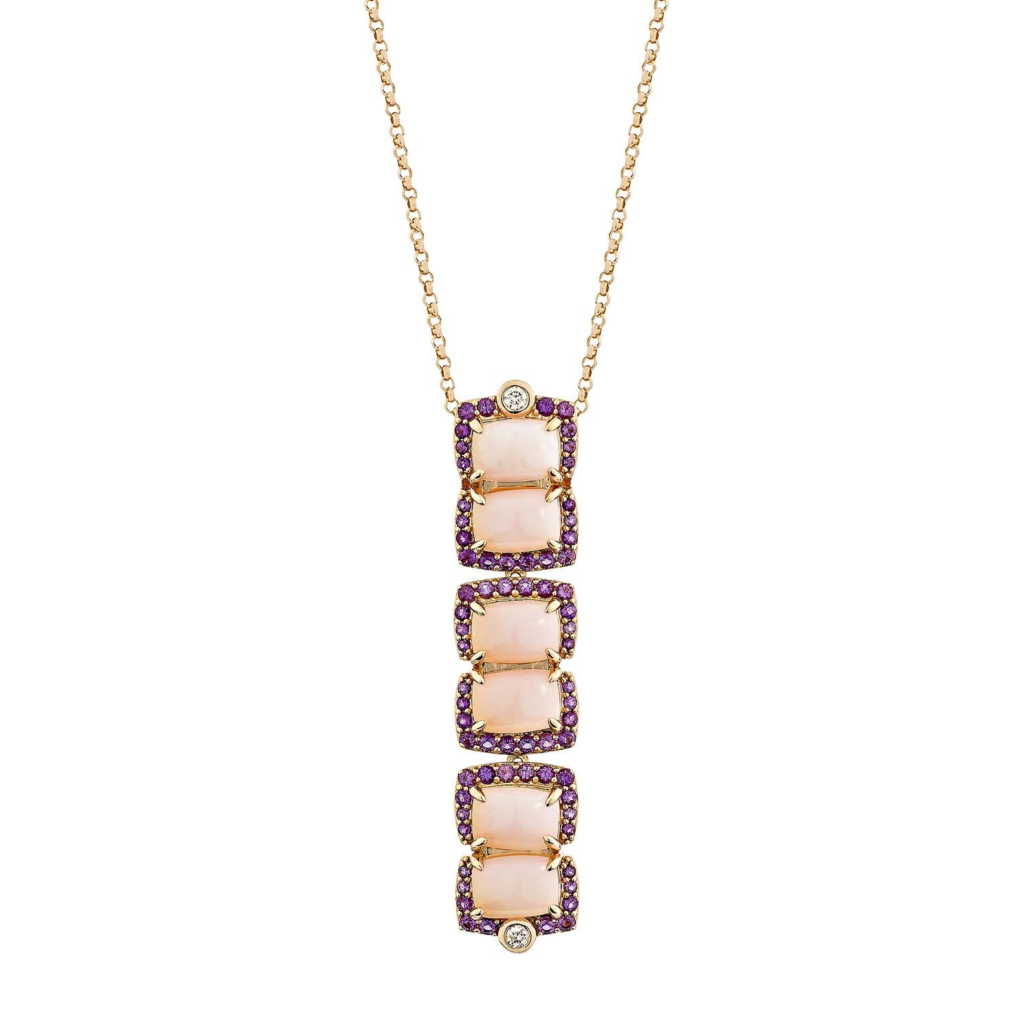 Sunita Nahata Pink Opal & Amethyst 5.62ct. Pendant in 18KRG with Diamond.