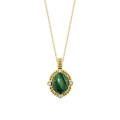 Sunita Nahata Malachite  5.70ct. Pendant in 14KYG with White Diamond.
