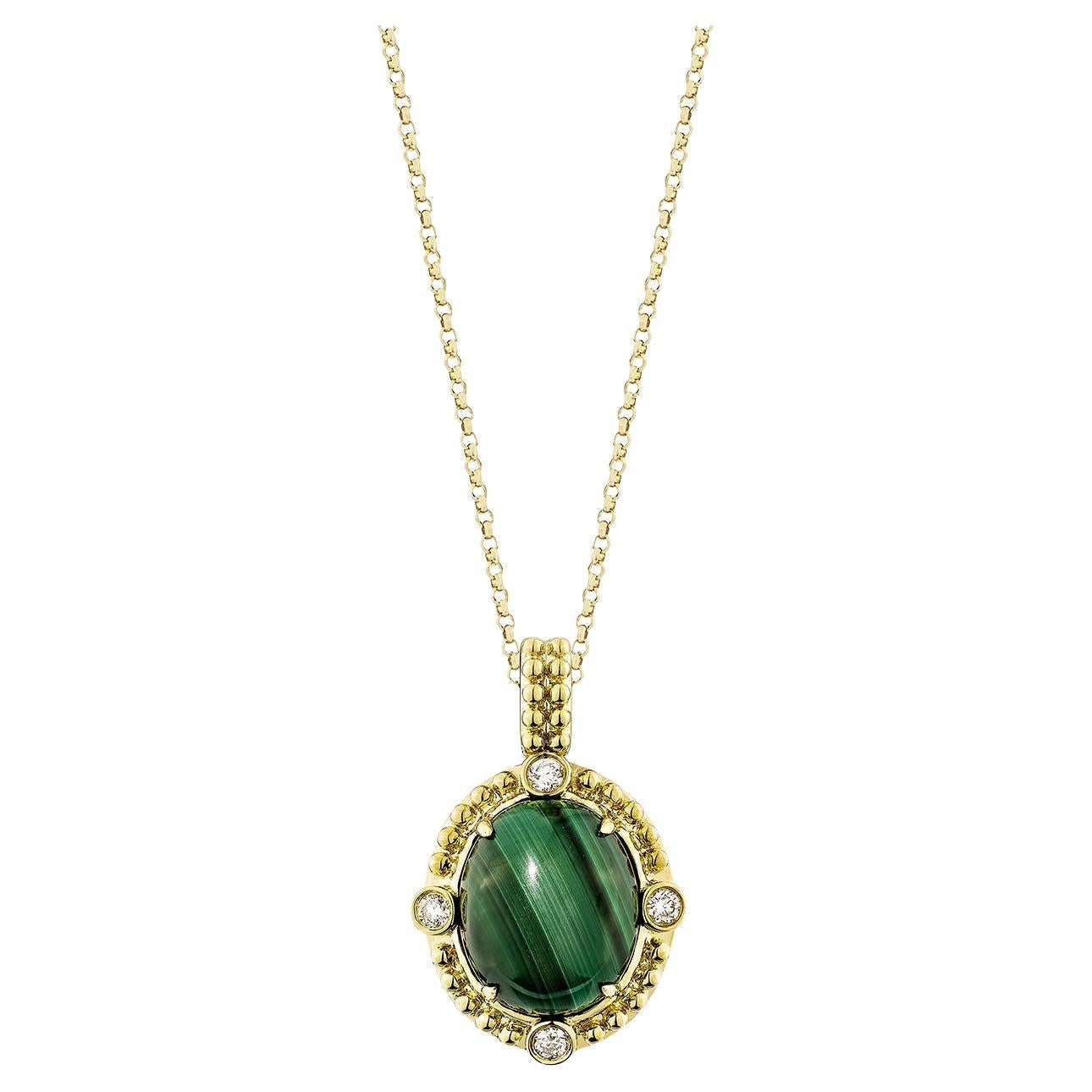 Sunita Nahata Malachite  5.70ct. Ciondolo in 14KYG con diamante bianco.