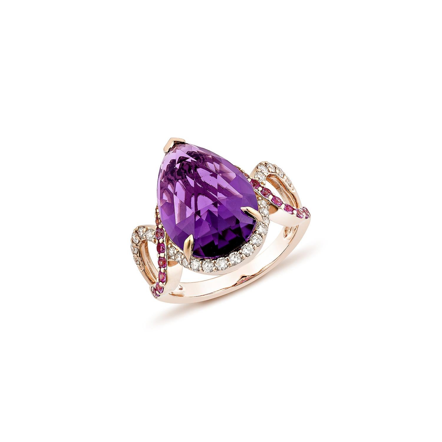 Contemporary Sunita Nahata Amethyst & Pink Sapphire 5.75ct. Ring in 14KRG with Diamond. For Sale