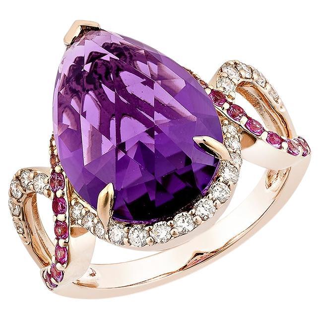 Sunita Nahata Amethyst & Pink Sapphire 5.75ct. Ring in 14KRG with Diamond. For Sale