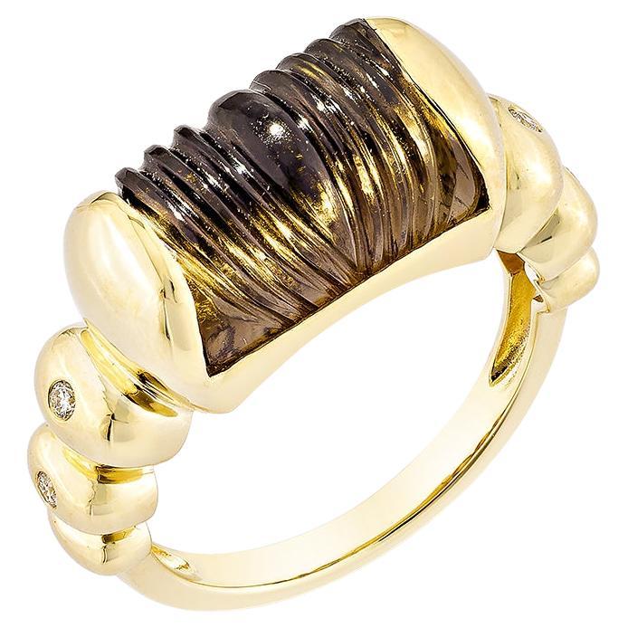 Sunita Nahata Smokey Quartz 5.75ct. Fancy Ring in 18KYG with White Diamond. For Sale