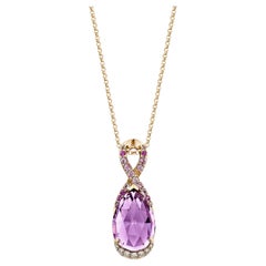 Sunita Nahata améthyste et saphir rose 5,75 carats Pendentif en 14KRG avec diamant.