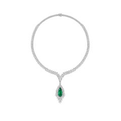 Sunita Nahata Zambia Emerald 5.83ct. Necklace in 18KWG with White Diamond.