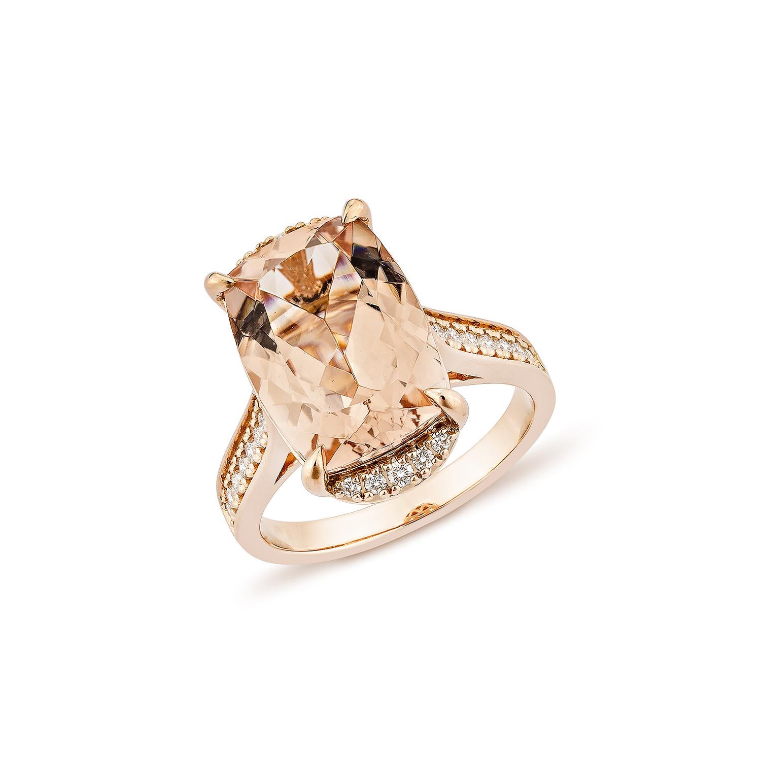 Contemporary Sunita Nahata Morganite 5.87ct. Fancy Ring in 18KRG with Diamond. For Sale