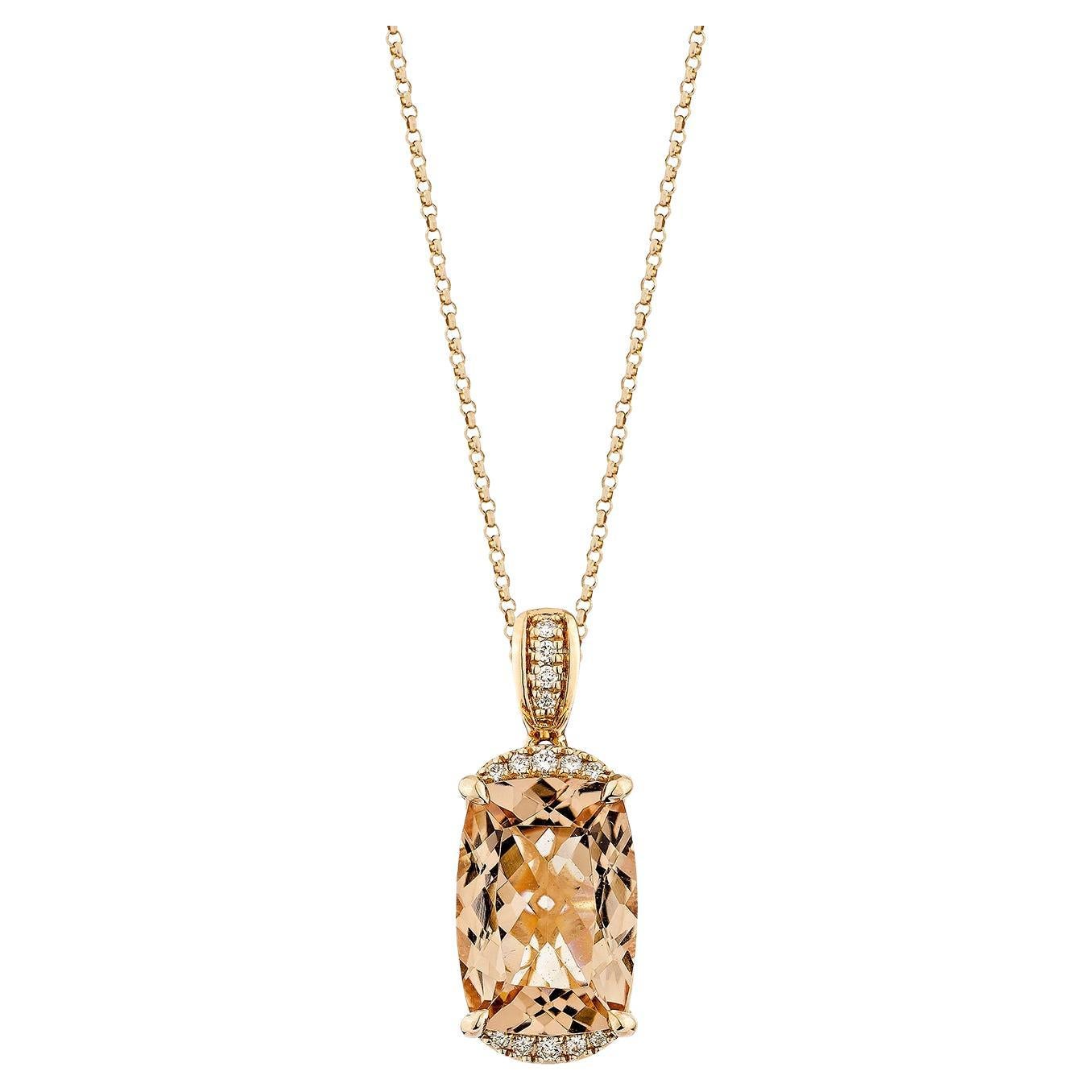 Sunita Nahata Morganite 5.88ct. Pendant in 18KRG with White Diamond. For Sale
