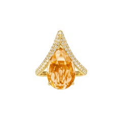 Sunita Nahata Honey Quartz 5.91ct. Fancy Ring in 18KYG with Diamond.
