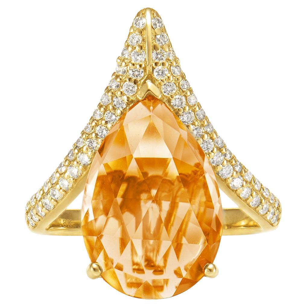 Sunita Nahata Honey Quartz 5.91ct. Fancy Ring in 18KYG with Diamond.